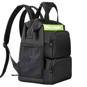 black tool backpack with reflective stripe
