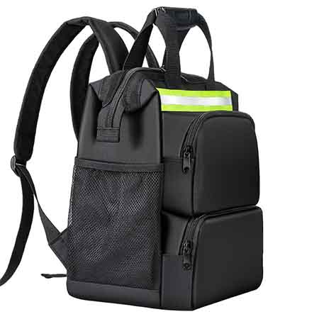 black tool backpack with reflective stripe