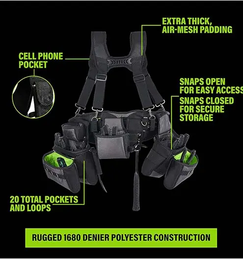 tool suspender with chest strap and pouches on belt