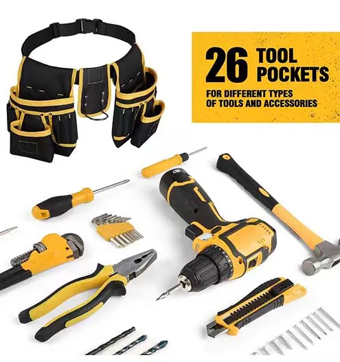 tool pouch attached with belt with 26 pouchs