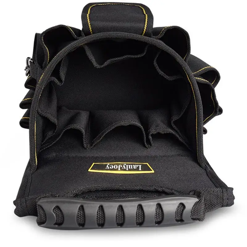 9 pockets inside of multi-pocket tool pouch with hard bottom