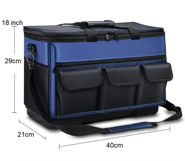 large open top tool tote bag with shoulder strap