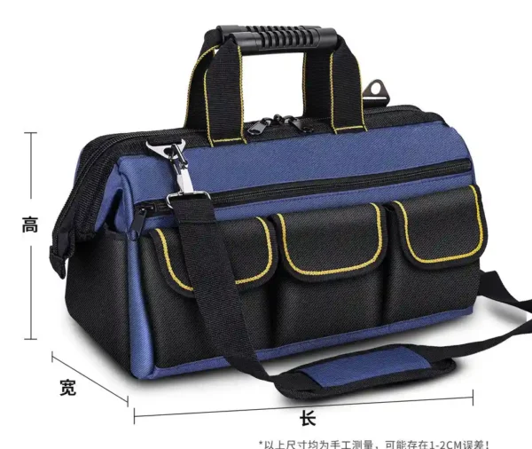 massive tool tote with hard handle and shoulder strap