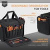 Tool tote with wide shoulder strap and multiple pockets