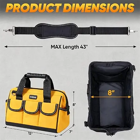 Heavy Duty Tool Bag with Multi-Pockets, Portable Tool Trunk Organizer Storage Bag, with Adjustable Shoulder Strap