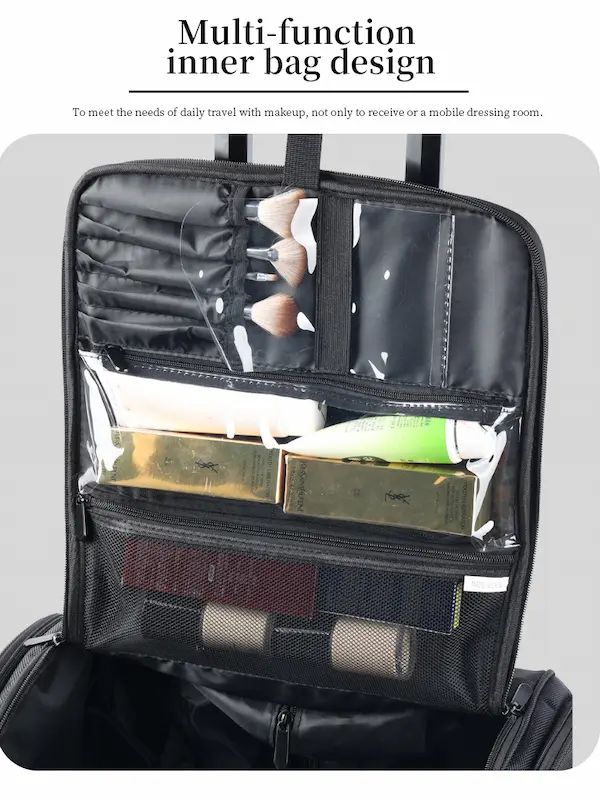 wholesale rolling nail art makeup case with detachable clear pouches