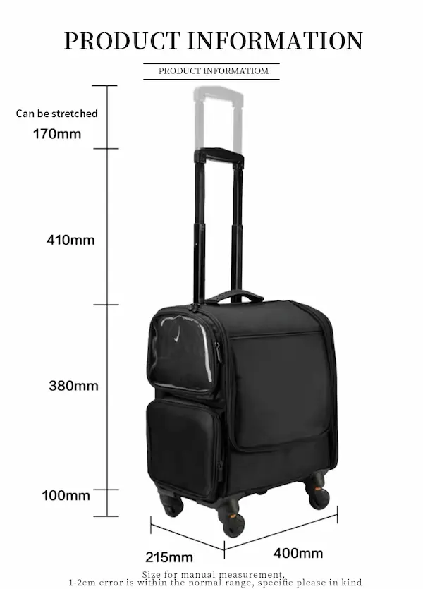wholesale rolling nail art makeup case with detachable clear pouches