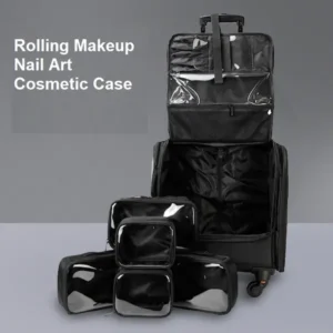 wholesale rolling nail art makeup case with detachable clear pouches